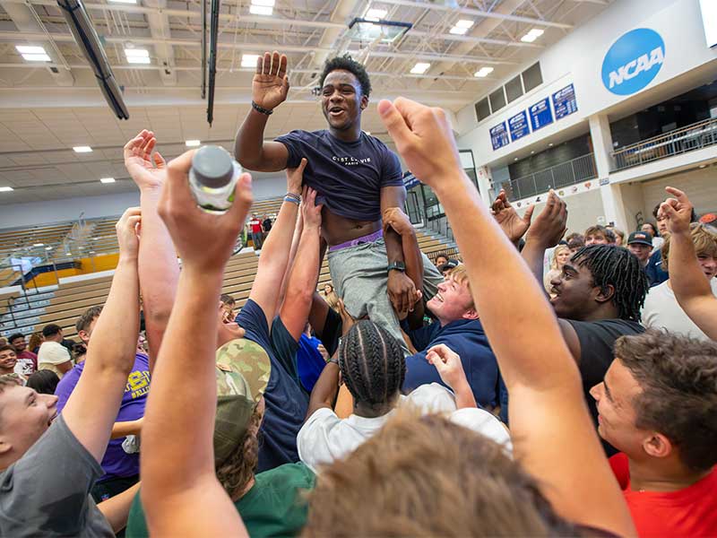 Students celebrating a victory