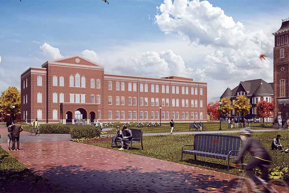 Construction progress on the new PennWest California Science Center, a 63,500-square-foot facility for teaching, research and laboratory learning.