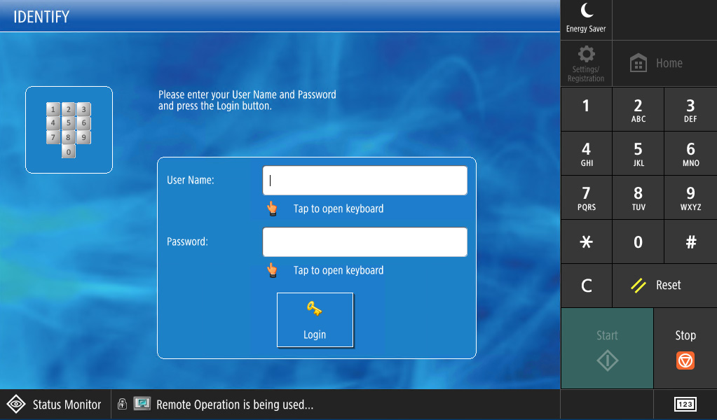 Example Printer Login Screen