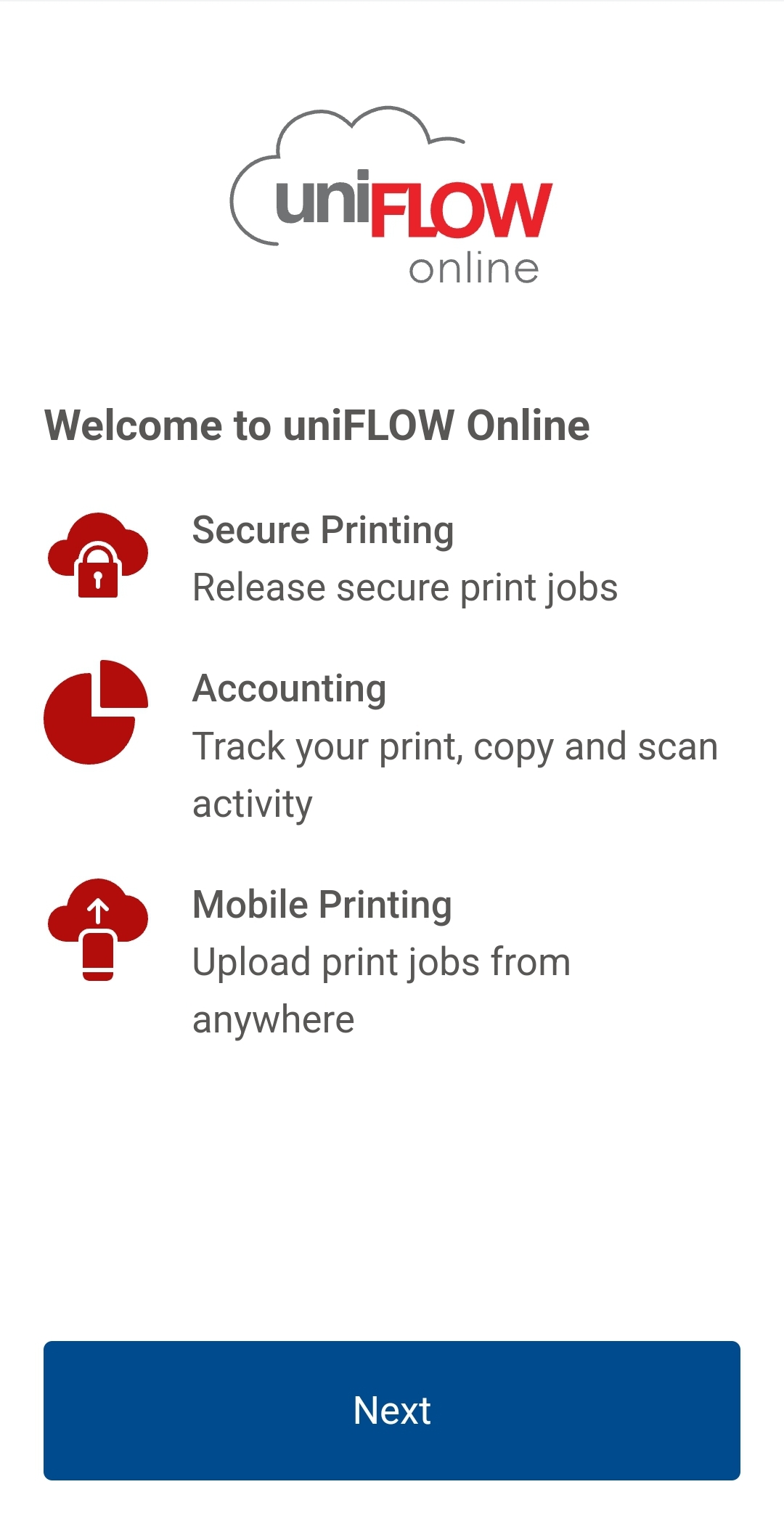 screenshot of uniflow mobile printing options