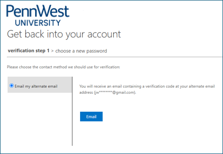 screenshot of select email button to receive a verification prompt