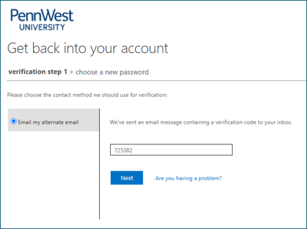screenshot of enter the verification code prompt
