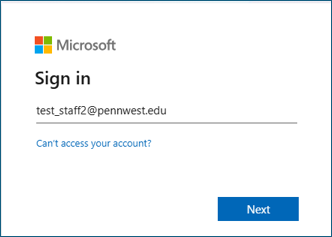 Screenshot of the Pennwest account sign in window with email address field and Next button