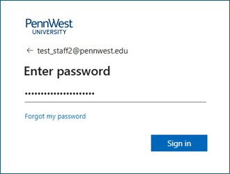 Screenshot of the Pennwest account sign in window with enter password field and Sign In button