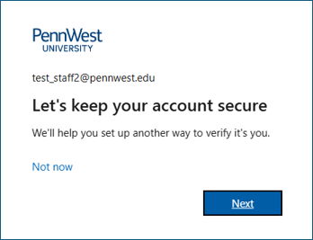 Screenshot of passkey setup prompt and Next button
