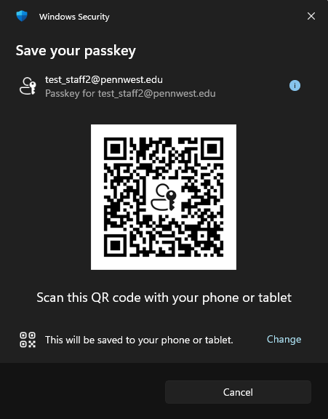 Screenshot of QR code for passkey setup