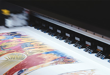 A colorful design being printed
