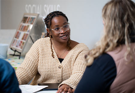 Students attending an info session