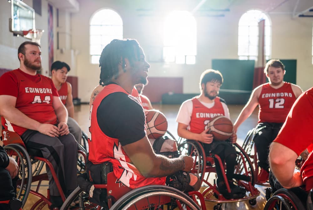 Wheelchair basketball players at PennWest Edinboro