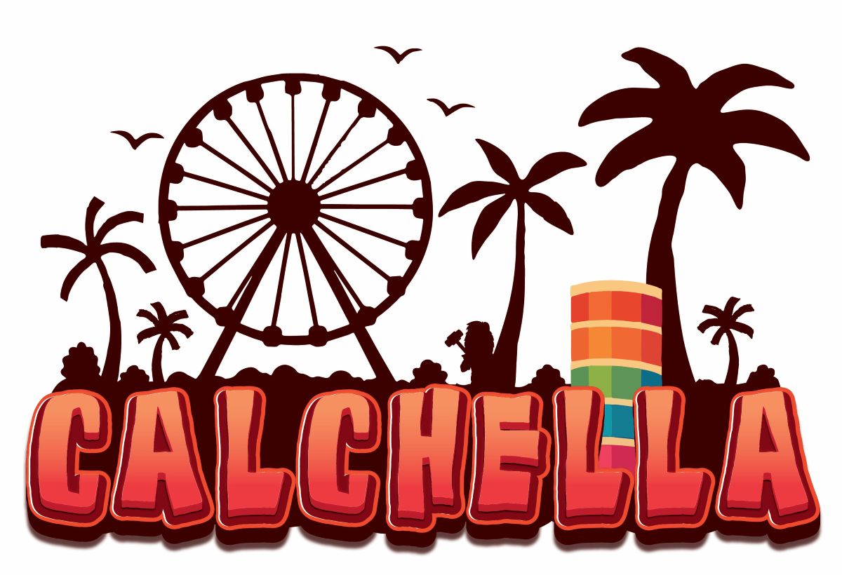 California Homecoming 2026 Calchella logo with palm trees and ferris wheel