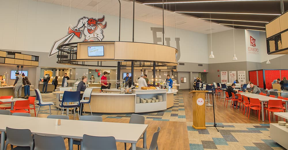 PennWest Edinboro students in a dining space.