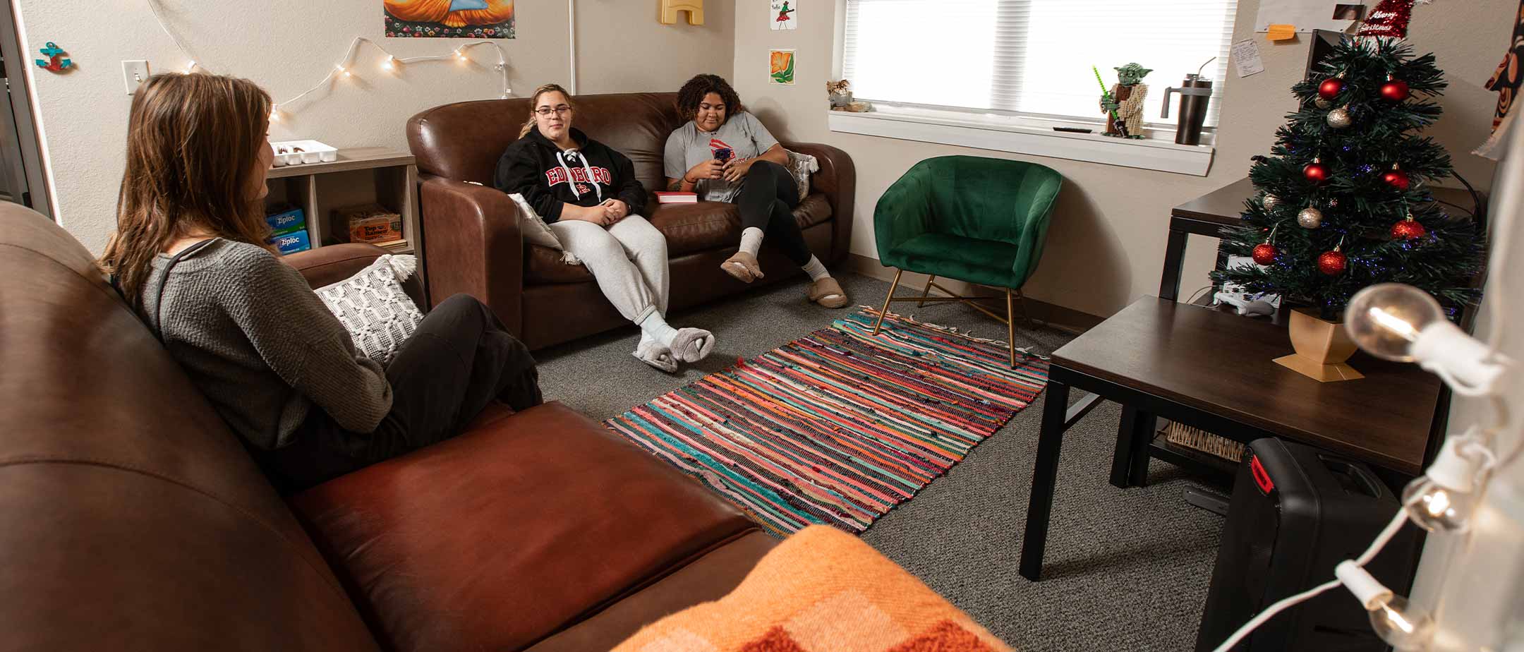 Students hanging out in their dorm
