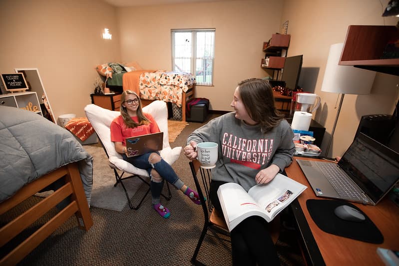 PennWest California students studying in residence hall