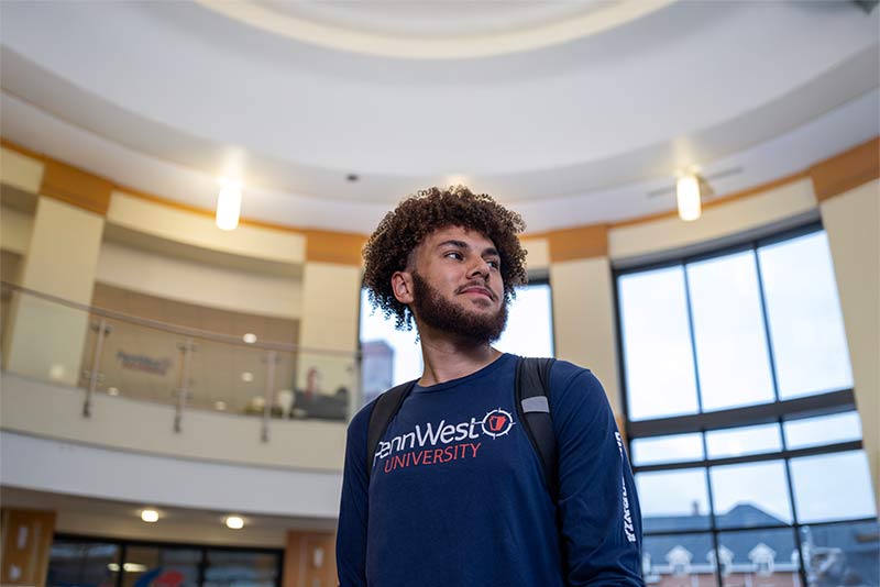 Student walking on campus