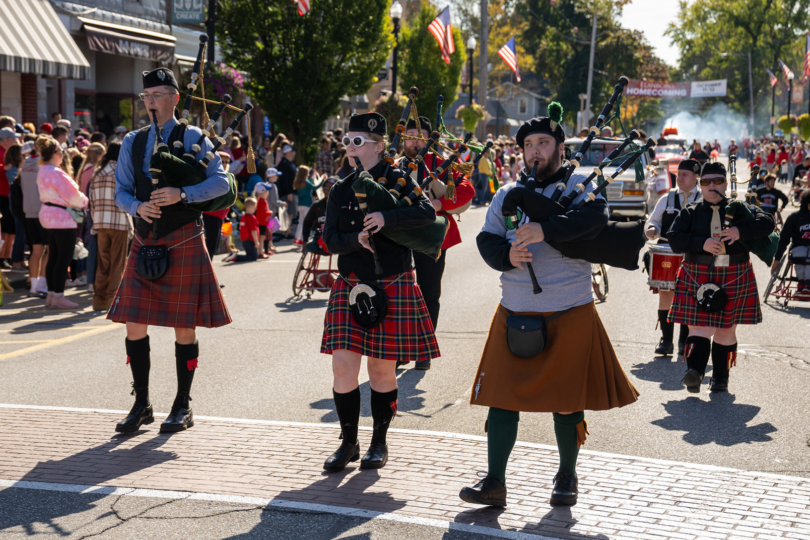 PennWest Edinboro Pipes and Drums performs in the homecoming parade