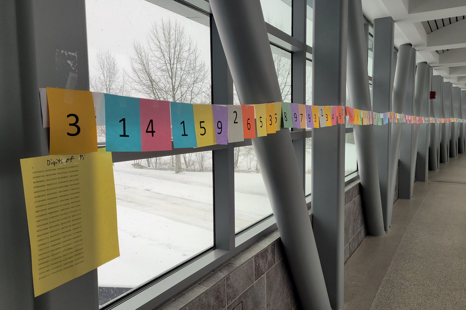 Digits of Pi displayed on the bridge at PennWest Edinboro