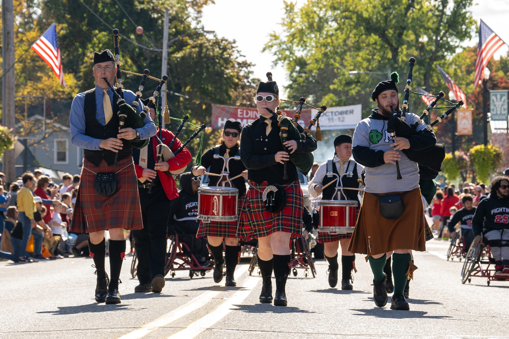 Bagpipers perform during the 2024 homecoming parade