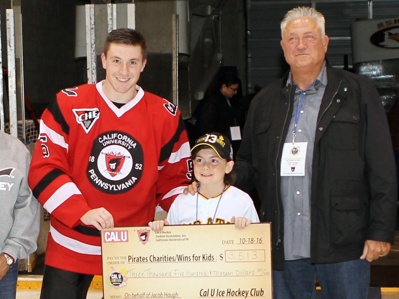 clint hurdle, jacob haugh and a cal hockey player in 2016