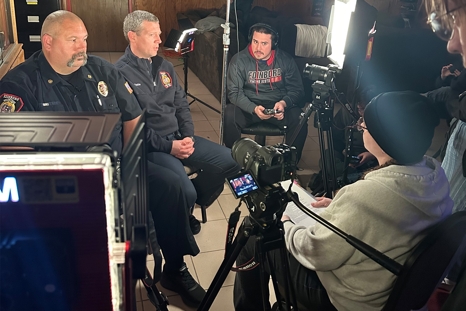 Jason Dahle and Jim Dahle are interviewed for the student-created documentary Station 38