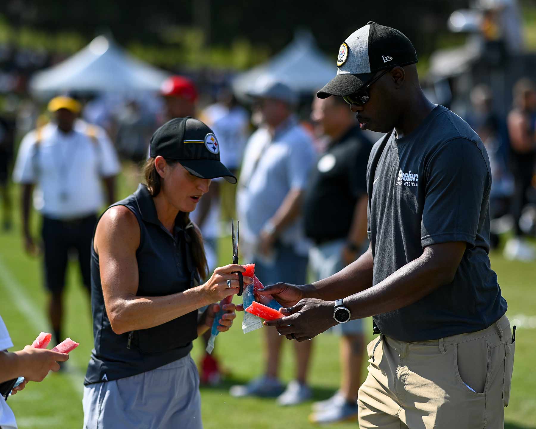 Dr. Kim Schwabenbauer on the field with the Pittsburgh Steelers